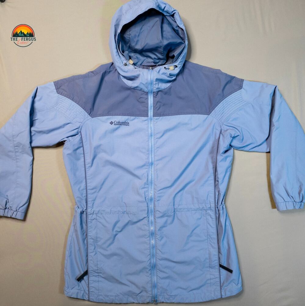 Columbia Anorak Windbreaker Jacket Blue Full Zip Pockets Hooded Women's Size L